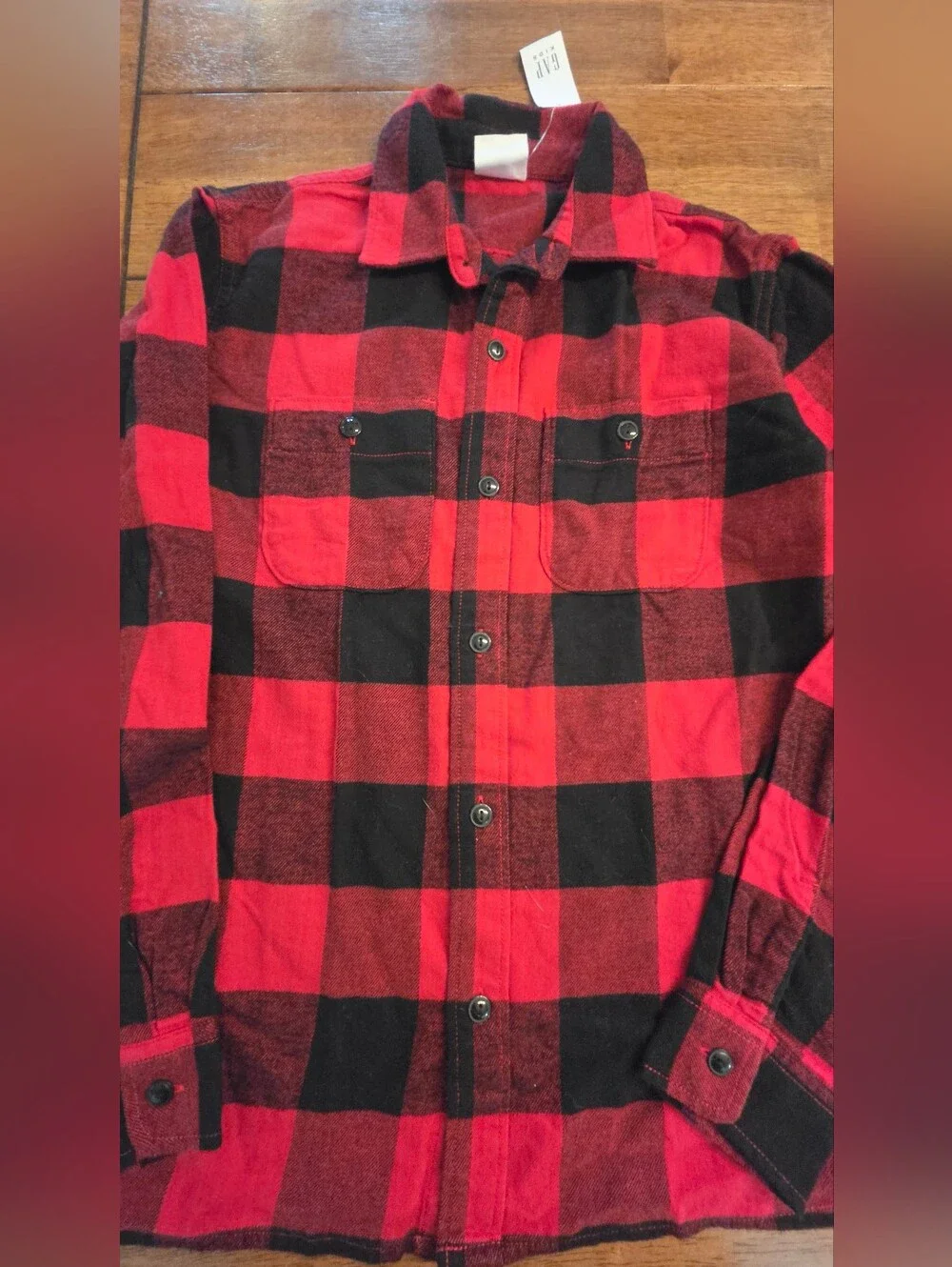 Gap Kids- Boys  Red and Black Plaid Button-Down Shirt